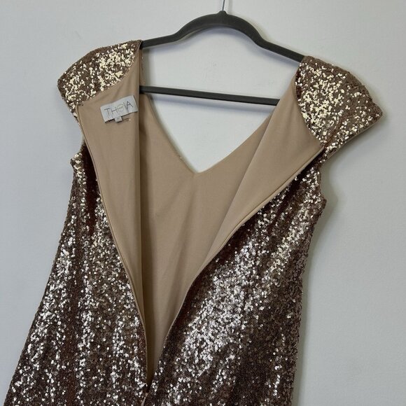 Theia Rose Gold Sequin Evening Gown Women’s Size 20 Formal Maxi Dress - Picture 5 of 8